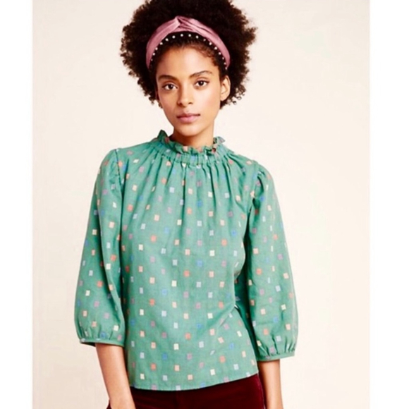 Anthropologie RO & DE Isabetta Button Back Green Blouse - Picture 2 of 4
